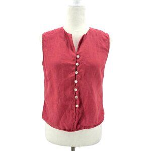 Isabella Bird Womens Small Top Linen Button Down Red V-Neck Sleeveless Boho